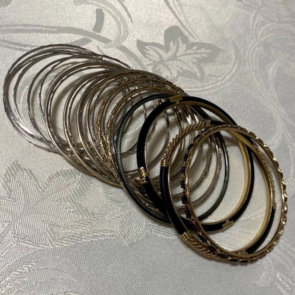 2/$10 Bangle Bracelets Silver, Gold, Black